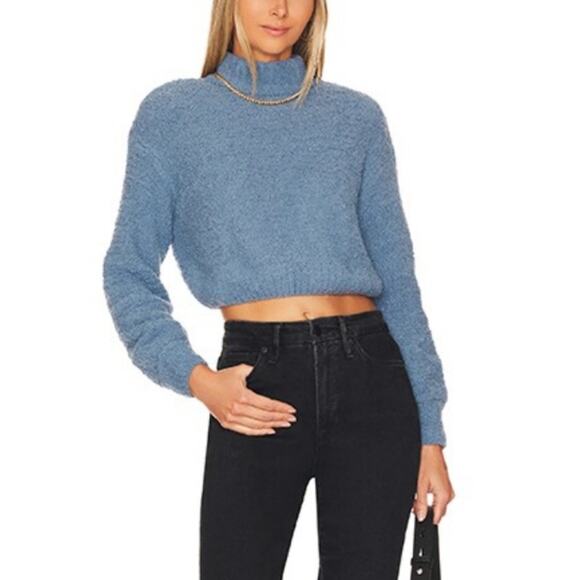 Superdown Blue Fuzzy Gia Cropped Long Sleeve Sweater S - Picture 9 of 9